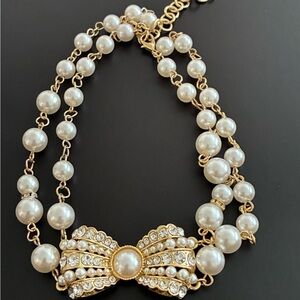 Natasha Denona Gold and Pearl Bow Necklace